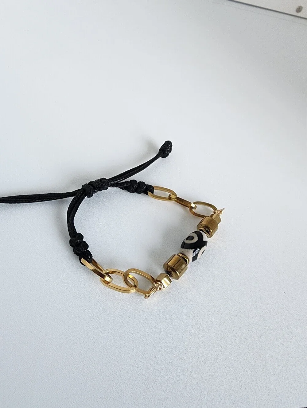 Evil Eye Bracelet Gold Tone Black Cord Adjustable Protection Bracelet